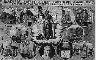 1909 French postcard depicting the important places in Joan's 
life