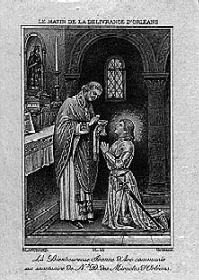 picture of Joan in armor receiving Holy Communion