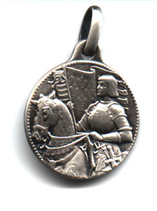 the back side of an imported St. Joan medal